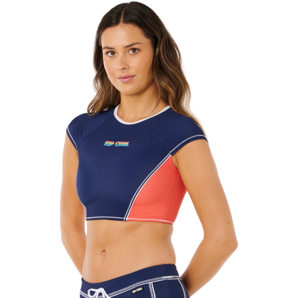 2026 Rip Curl Womens Surf Tide Crop Short Sleeve Rash Vest 0W3WSW - Dark Navy